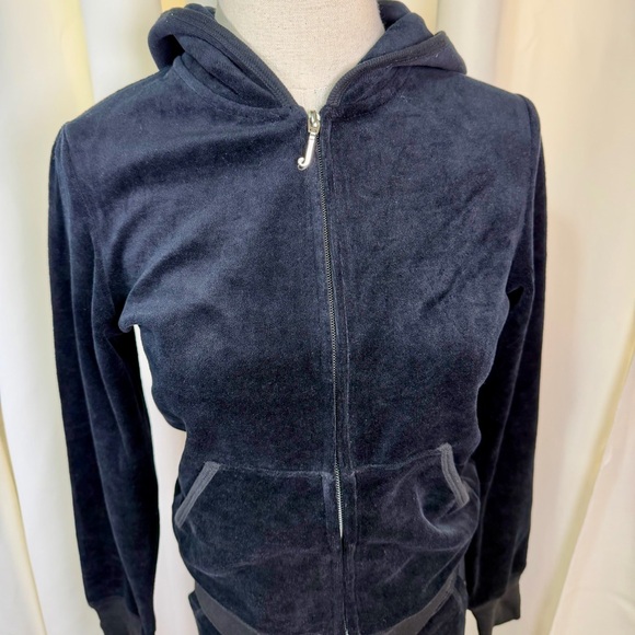 NWT Juicy Couture Black Velvet Velour Tracksuit w/ Rhinestone Crystals Size S - Picture 5 of 16